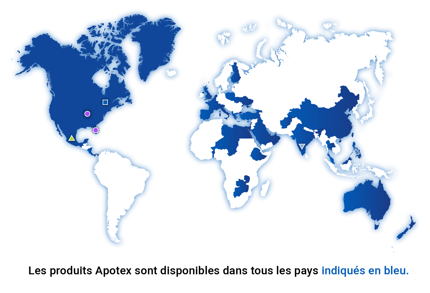 World map - Apotex products are available in all countries that are shaded in blue